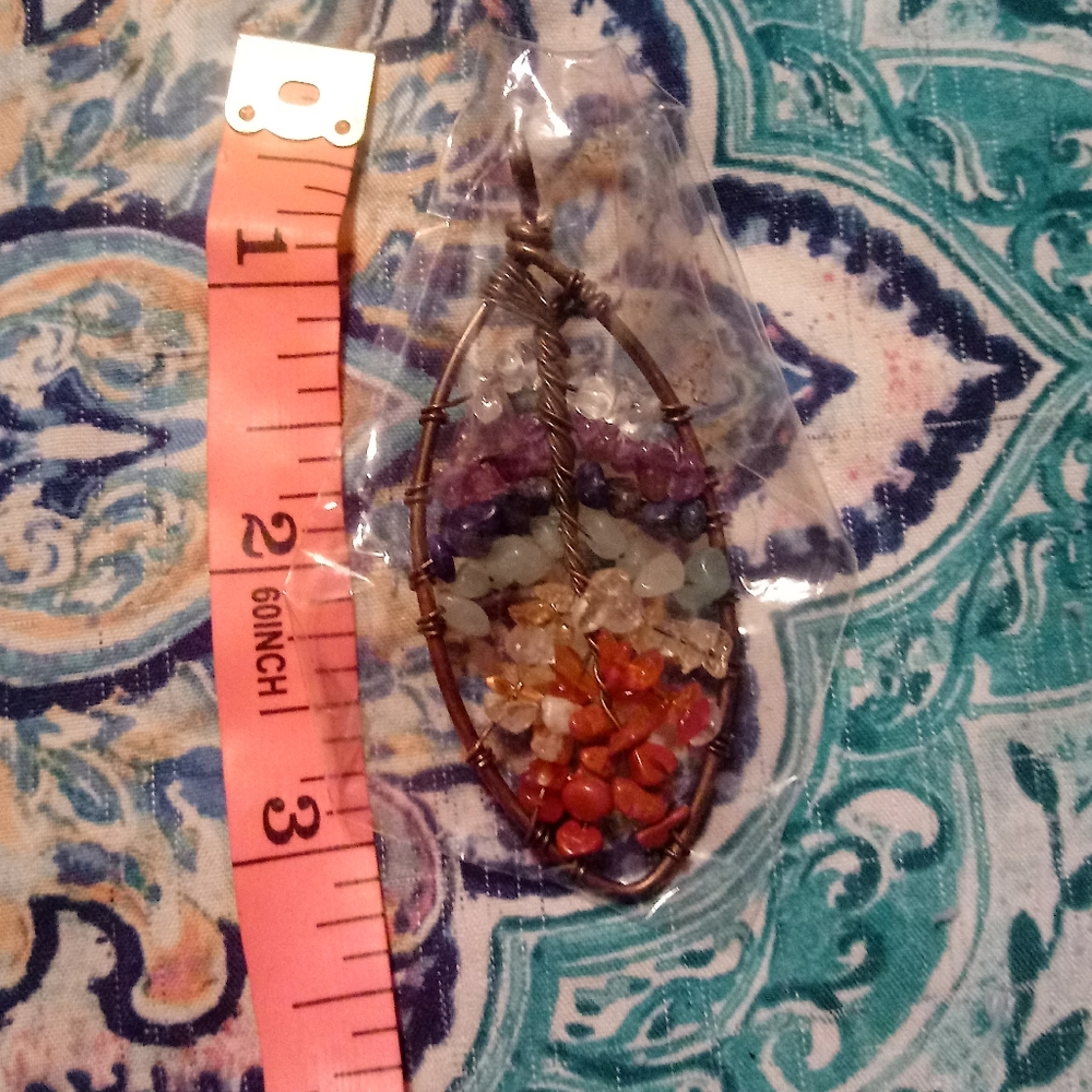 Leaf / feather bronze wrap chakra pendant - Picture 4 of 4
